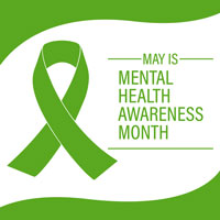 a green ribbon with the words may is mental health awareness month