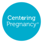 a blue circle with the words centering pregnancy